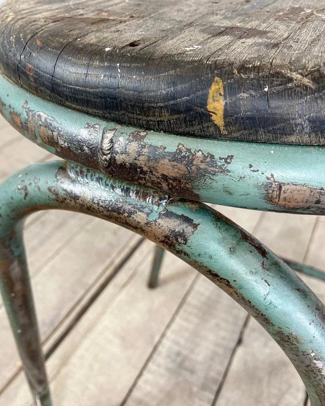 Vintage Industrial French Original Painted Stool — Vintage
